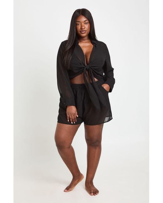 Boohoo Black Plus Chiffon Beach Short