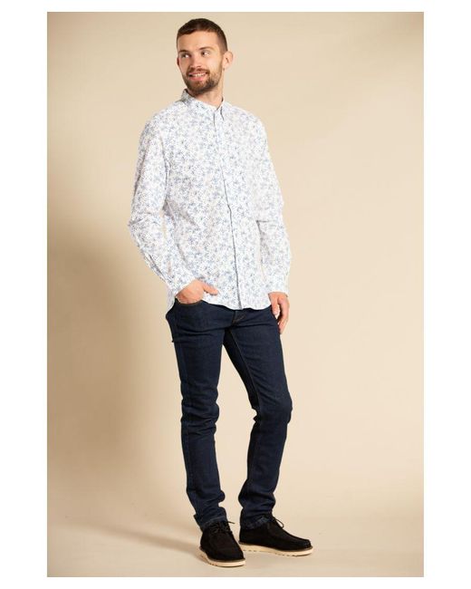 French Connection White Cotton Long Sleeve Floral Shirt for men