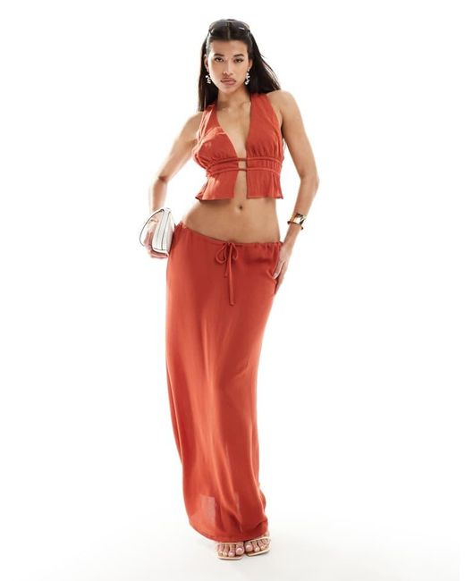 Kaiia Red Exclusive Sleeveless Plunge Tie Back Top Co-Ord