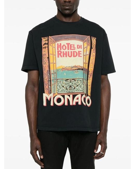Rhude Black Hotel Di Monaco T-Shirt for men