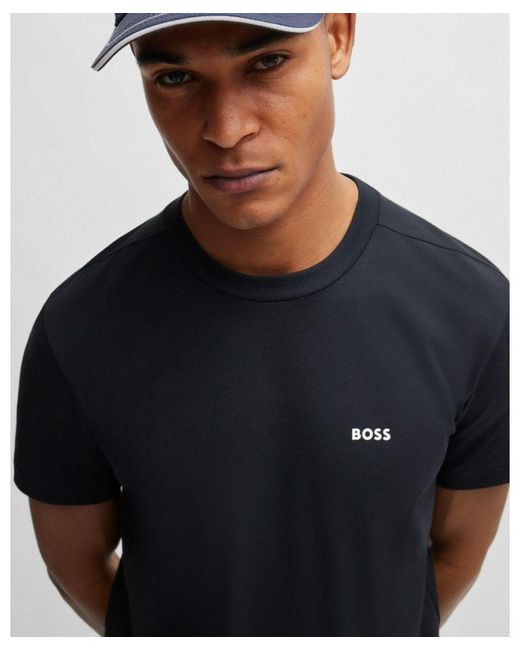 Boss Blue Tee Stretch Cotton T-Shirt With Contrast Logo Nos for men