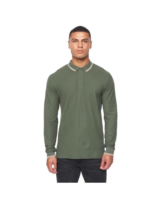 Duck and Cover Green Roxberry Long-Sleeved Polo Shirt (Forest) Cotton for men