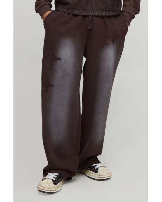 BoohooMAN Black Wide Fit Star Applique Jogger for men