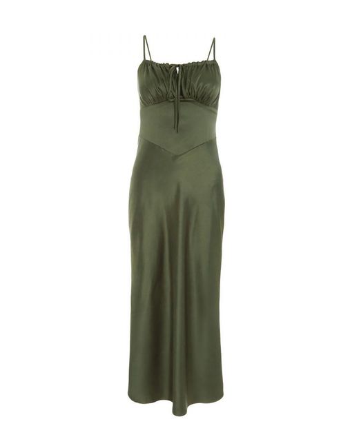 Quiz Green Khaki Satin Midi Slip Dress