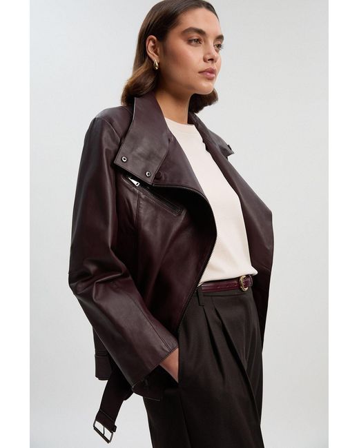 Karen Millen Black Leather Relaxed Biker Jacket