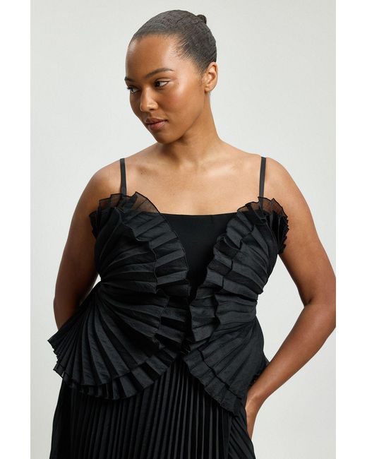 Karen Millen Black Plus Size Cotton Poplin Pleated Maxi Dress