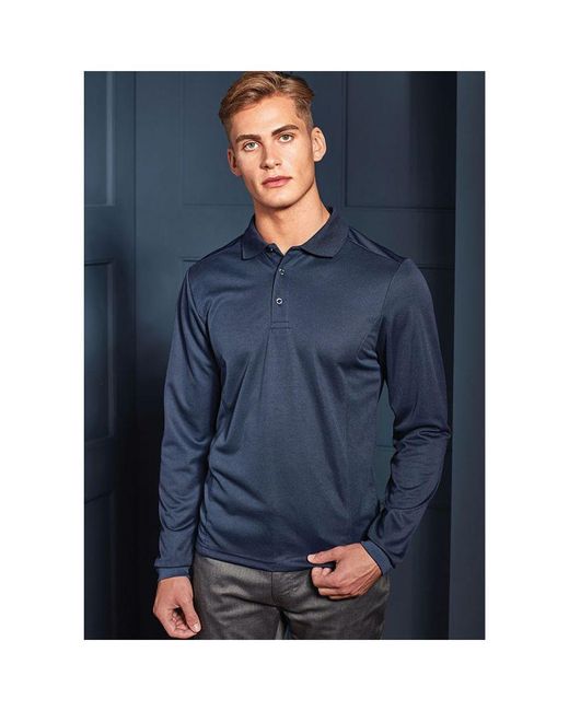 PREMIER Blue Long Sleeve Coolchecker Pique Polo Shirt for men
