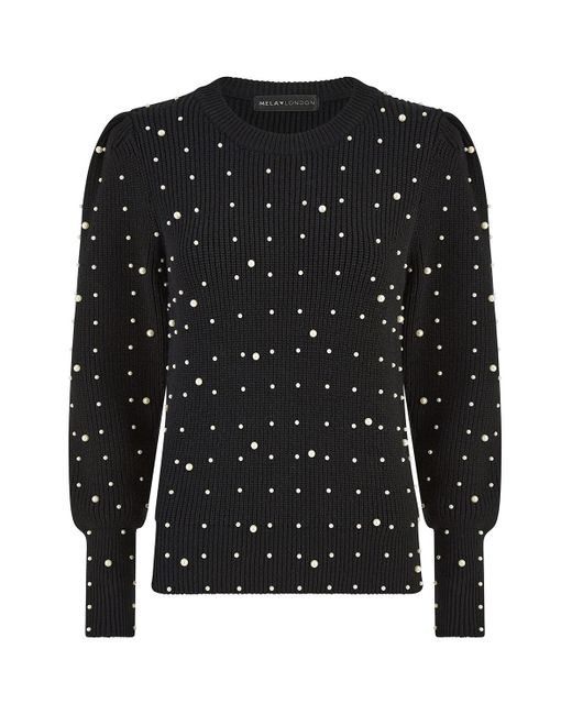 Yumi' Black All Over Pearl Knitted Jumper Material_Viscose