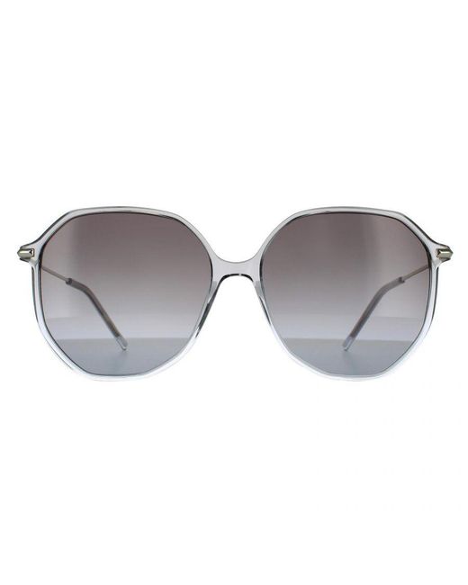 Boss Gray Round Shaded Crystal Dark Gradient Sunglasses