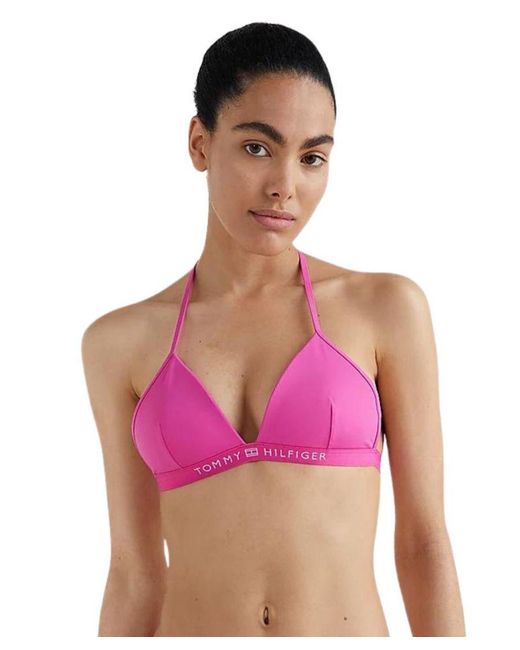 Tommy Hilfiger Pink Uw0Uw03323 Logo Waistband Triangle Bikini Top
