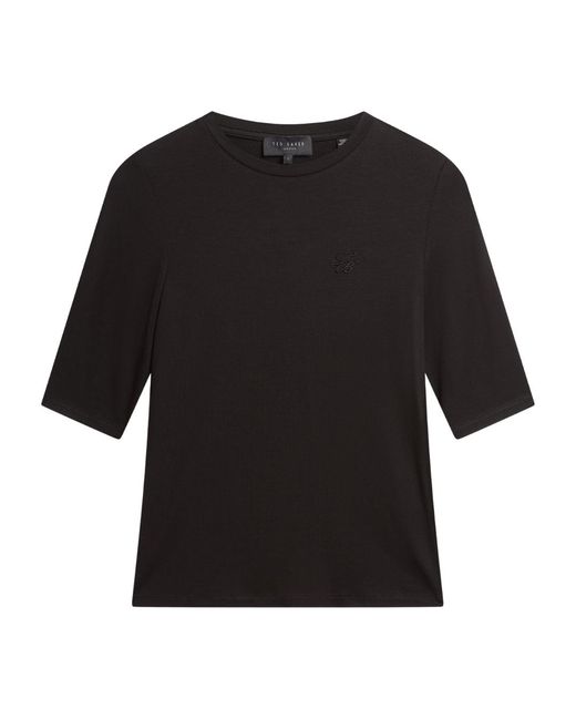 Ted Baker Black Casy Fitted Half Sleeve Chest Branded Top