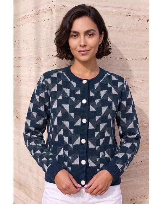 Roman Blue Abstract Pattern Knit Cardigan