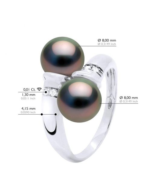 Ateliers Saint Germain Metallic Ring You & Me Diamonds 0,06 Cts 2 Real Cultured Tahiti Pearls Round 8-9 Mm