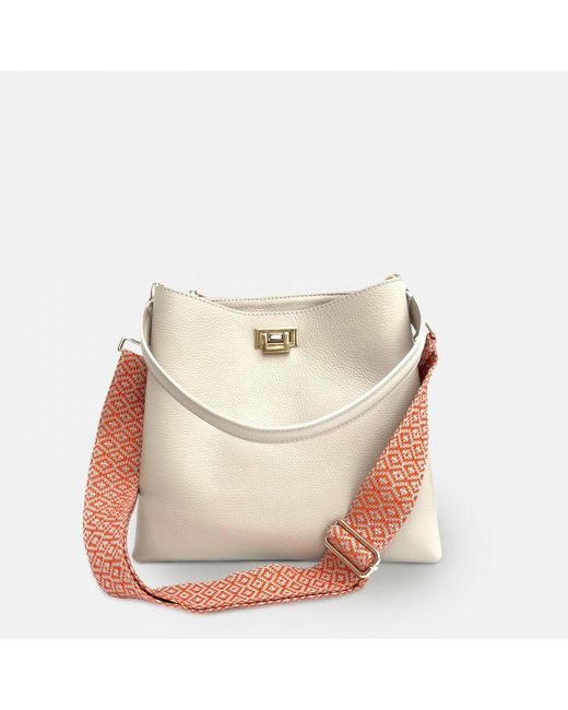 Apatchy London White Stone Leather Tote Bag With Cross-Stitch Strap