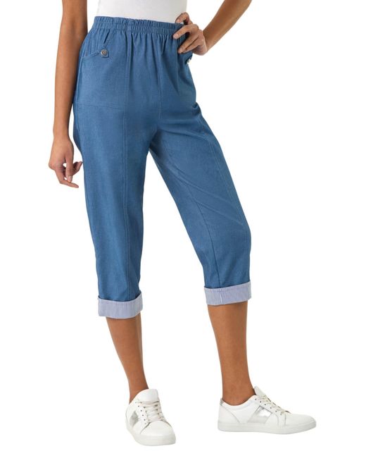 Roman Blue Contrast Detail Cropped Stretch Trousers