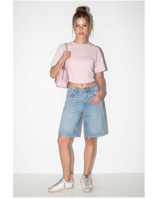 Bianco Lucci Blue Cotton Blouse With Elastane
