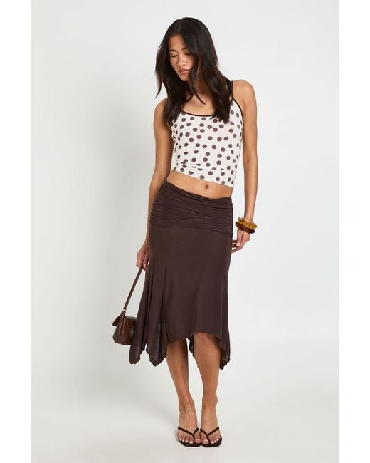 Boohoo Brown Hanky Hem Midi Skirt