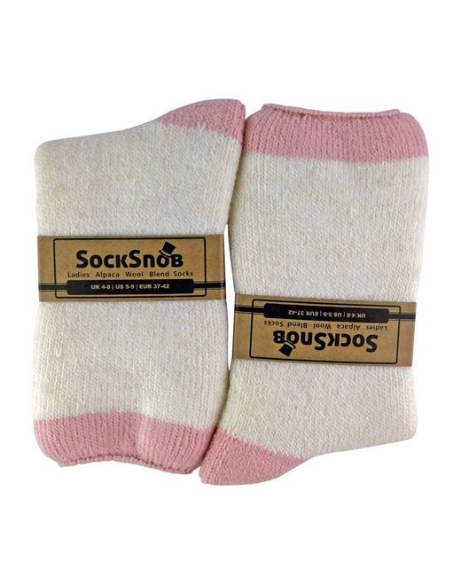 Sock Snob Pink Ladies Alpaca Wool Blend Thermal Slipper Bed Socks With Grippers
