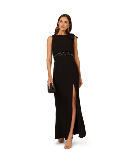 Adrianna Papell Black Crepe Popover Bead Gown