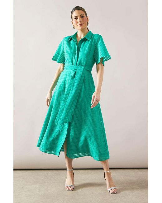 Wallis Green Check Organza Belted Midi Shirt Dress