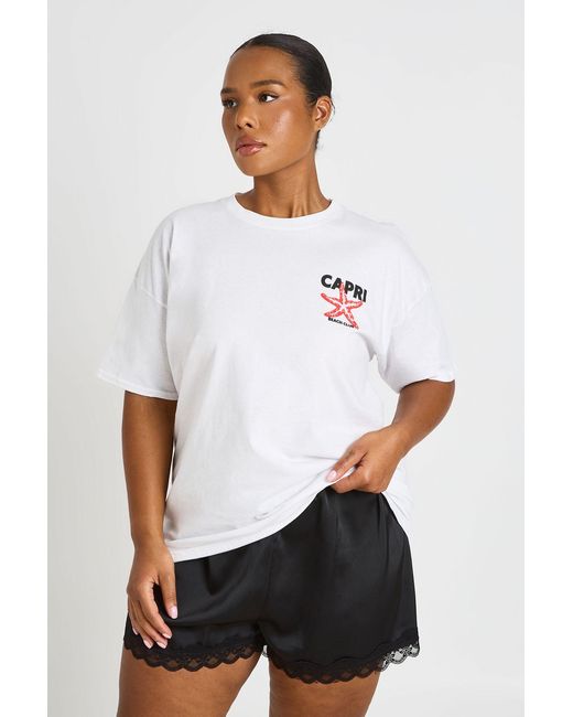 Boohoo White Plus Capri Sunset Printed T Shirt