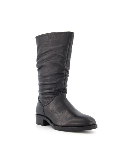 Dune Black Ryling Ruched Calf Boots Leather