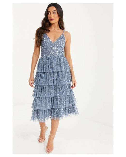 Tiered sequin midi best sale dress