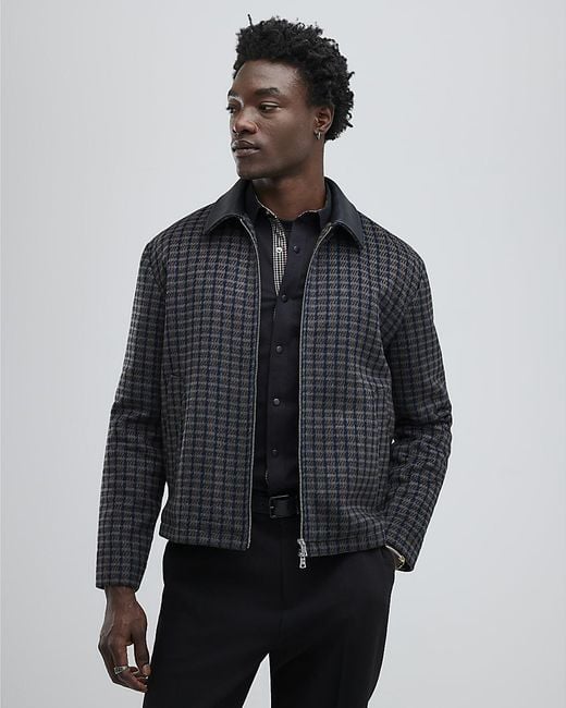 River Island Gray Jacket Faux Leather Check Collared for men