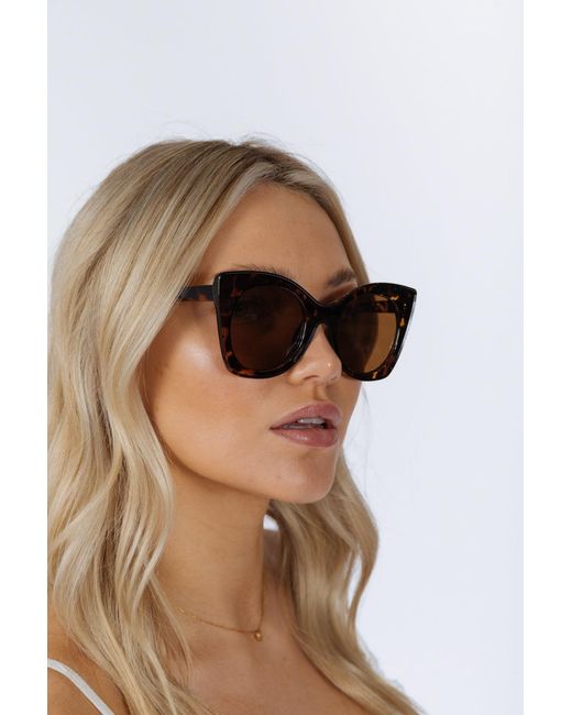 SVNX Brown Oversized Round Cat-Eye Sunglasses
