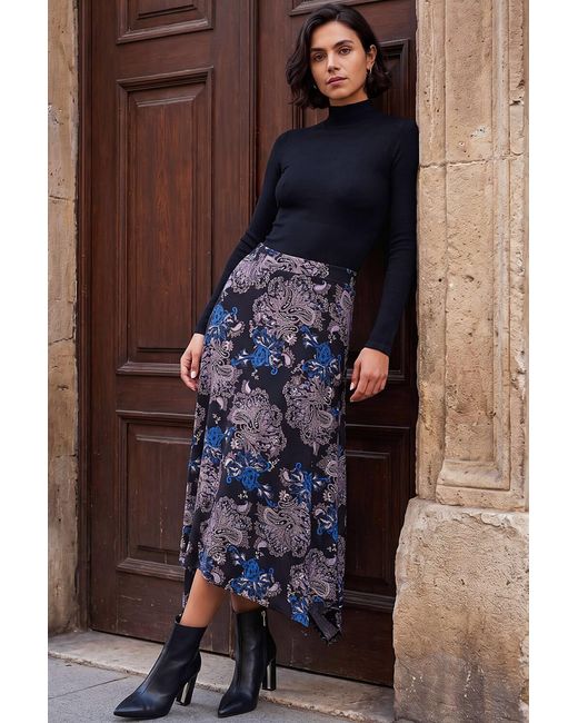 Roman Blue Hanky Hem Print Skrt