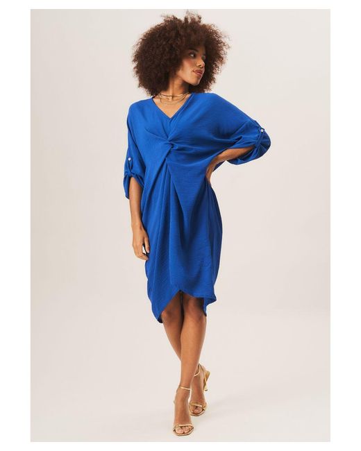 Gini London Blue Twisted Front V Neck Mini Dress