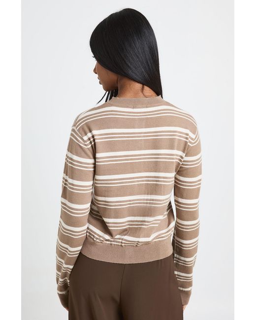 Boohoo Brown Super Soft Stripe Crew Neck Knitted Cardigan