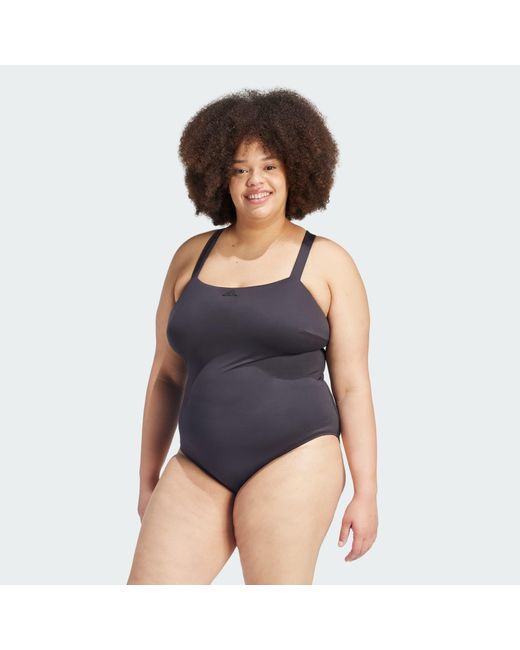 Adidas Blue Iconisea Padded Premium X-Back Swimsuit (Plus Size)
