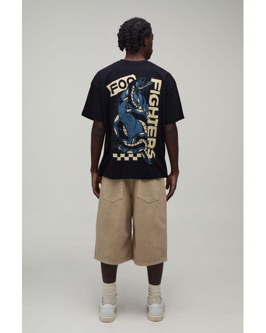 BoohooMAN Blue Oversized Foo Fighters Snake License Print T-Shirt for men