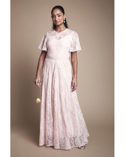 Oasis Natural Angel Sleeve Lace Bridesmaid Dress