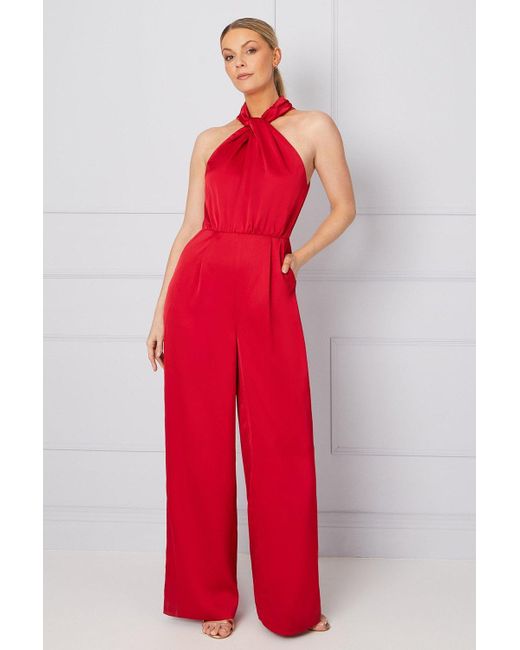 Wallis Red Twist Neck Open Back Jumpsuit