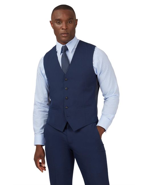 Limehaus Blue Single Breasted Sleeveless Five Button V-Neck Regular Waistcoat for men