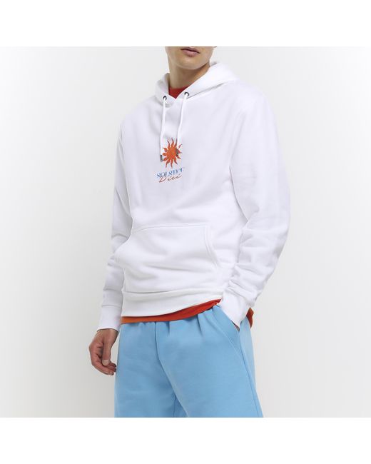 River Island White Hoodie Regular Fit Solstice Graphic Cotton for men