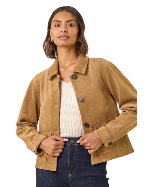 Roman Natural Suedette Button Jacket