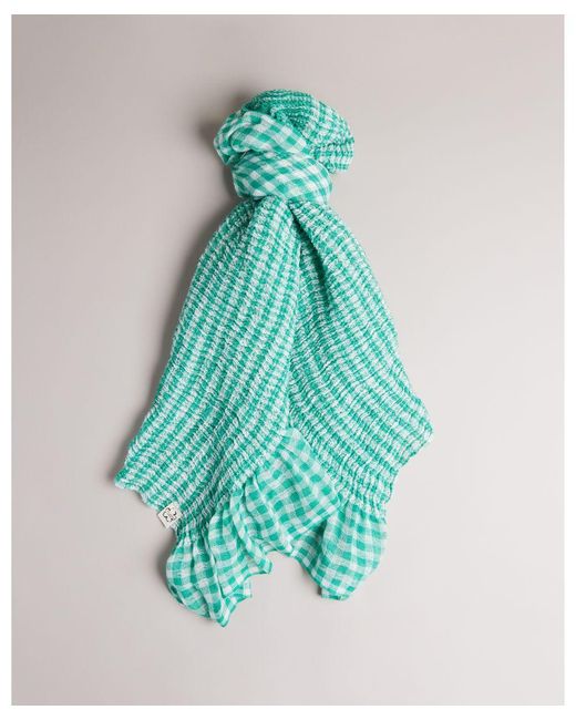 Ted Baker Blue Pennny Gingham Frill Detail Scarf