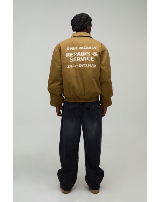 BoohooMAN Green Oversized Fit Badge Applique Collared Bomber Jacket for men