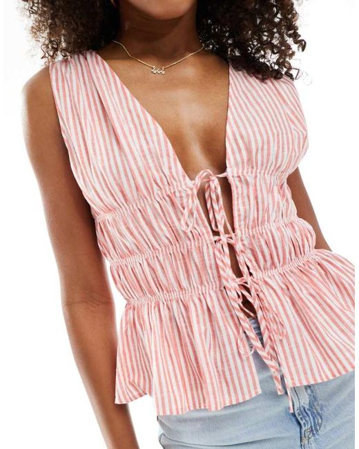 ASOS Pink Sleeveless Top With Tie Waist Detail