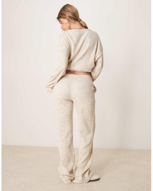 ASOS Natural Co-Ord Brushed Ribbed Wide Leg Trouser