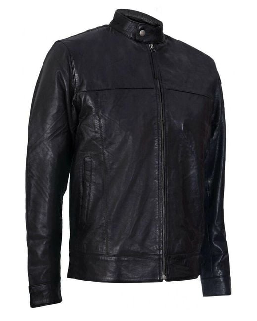 Infinity Leather Blue Mandarin Collar Biker Jacket for men
