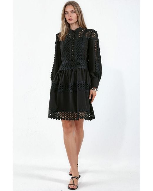 Msn-Collection Black Lace A-Line Mini Dress