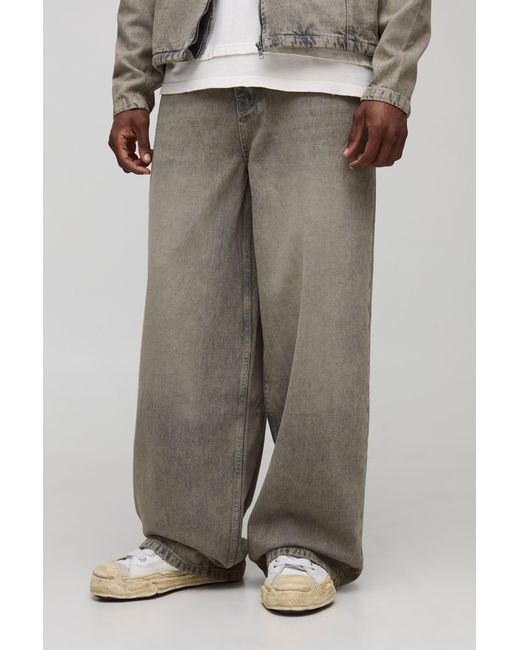 BoohooMAN Gray Tall Baggy Fit Overdyed Jeans for men