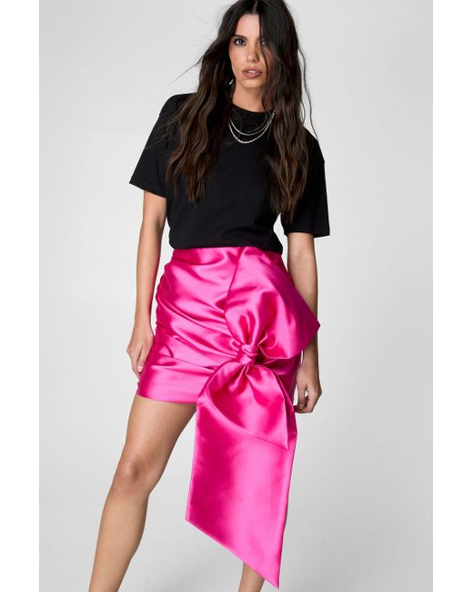 Nasty Gal Pink Satin Twill Oversized Bow Mini Skirt