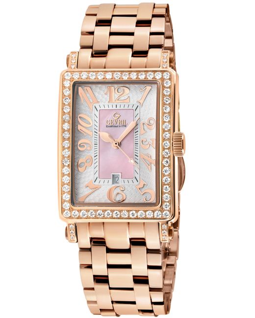 Gevril Natural Ave Of Americas Mini Swiss Quartz Diamond Case, Mop Dial Watch