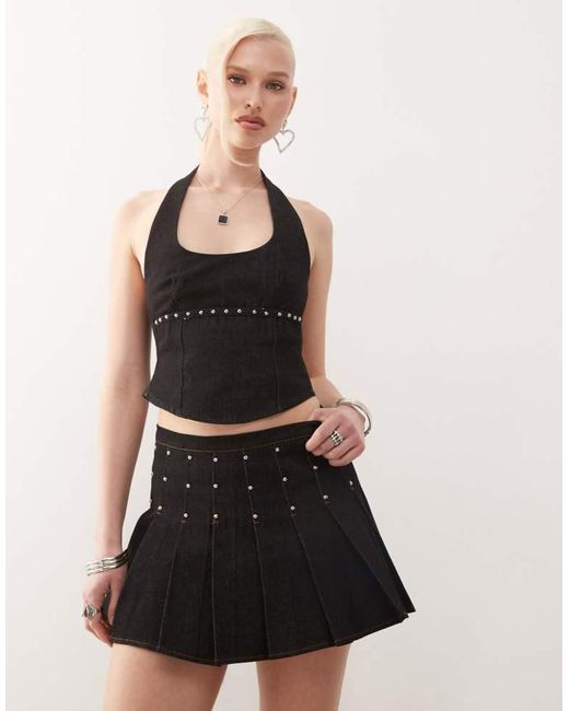 Motel Natural Gatlin Studded Pleated Mini Skirt Co-Ord