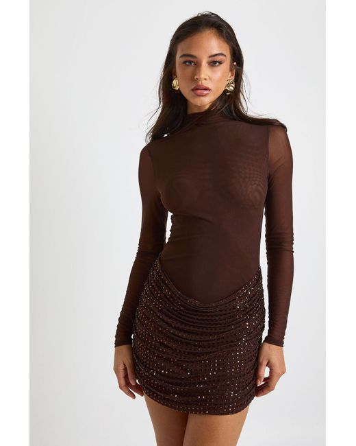 Boohoo Brown Premium Hot Fix Draped Mini Dress